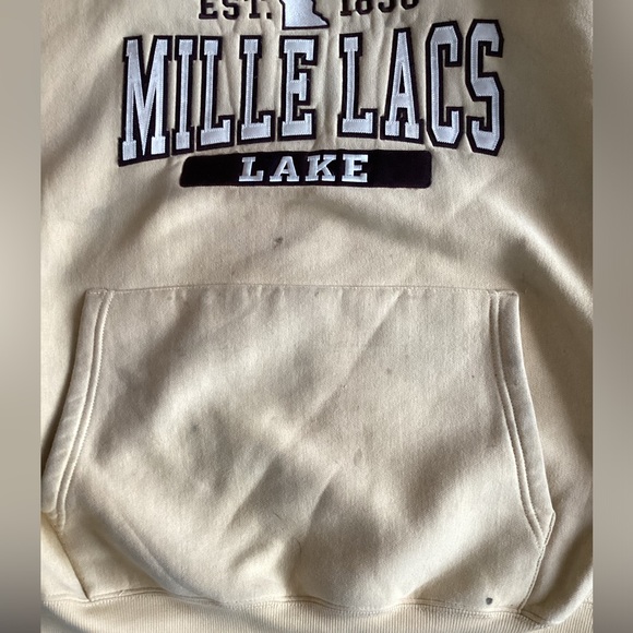 🎣 Lake Mille Lacs LAKE Distressed MINNESOTA YELLOW HOODIE UNISEX NPLC - Picture 7 of 16